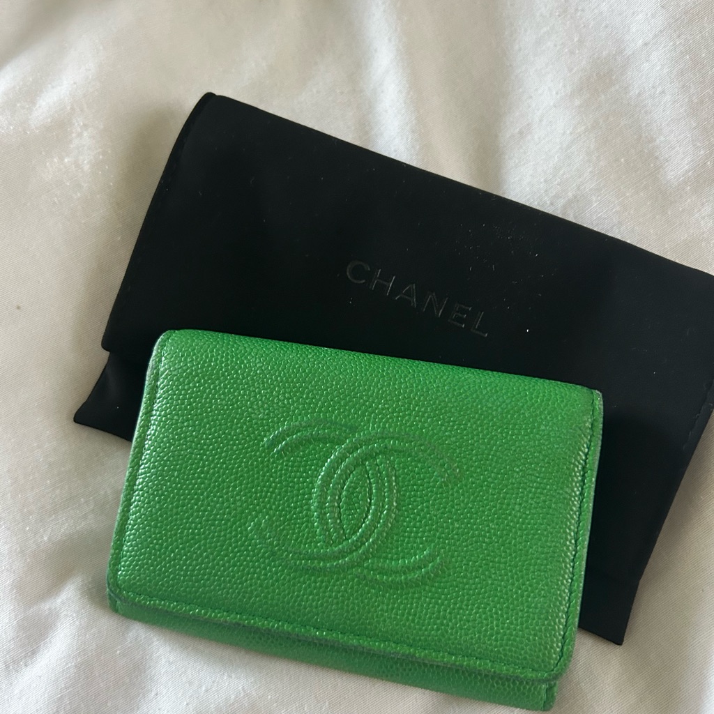 Authentic Chanel Green Key Card Holder Key Cles